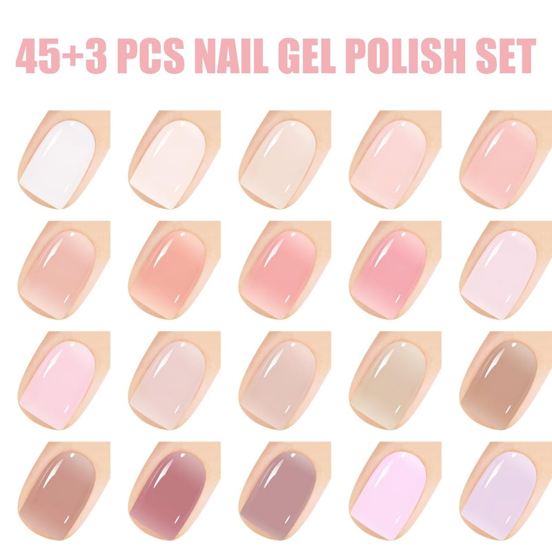 Vishine Gel Nail Polish Starter Kit with UV LED Nail Lamp, 45ColorSheer Milky Pink Jelly Nude Transparent Gel Polish, Top Coat, Base Coat & Matte Top Coat with Essential Nail Art Manicure Tools Set - Image 3